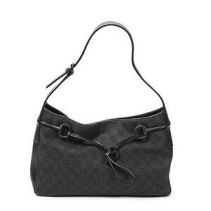 Gucci Horsebit Drawstring Hobo Black GG Denim Canvas